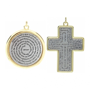 PM53086 Pendentif Rond en Métal Plaqué Or Vintage avec Lettre, Breloques Religieuses Biblées Amen, Pendentifs <span class=keywords><strong>Croix</strong></span> pour Fabrication de Colliers et Bijoux - Product Image 1