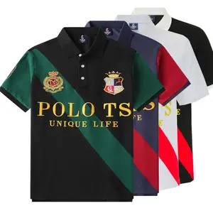 Neujahrs Sommer Herren Kurzarm-Polo-Hemd lässig Schrägsplitter Farbe passende Baumwolle Übergröße Sport bestickt Polo S