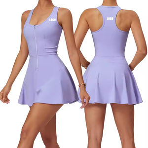 Custom Workout Athletic Dress Halber Reiß verschluss Racer Back Sport kleid Bottom ing Shorts 2-teiliges Set Fitness Wear Golf röcke - Product Image 1