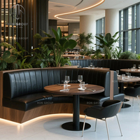 Ensemble table et chaises de restaurant moderne en marbre, demi-cercle incurvé, écologique et durable, avec banquette facile à nettoyer pour café