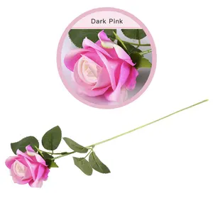 Fabriek Bulk Groothandel Hoge Kwaliteit Kunstmatige Enkele Fluwelen Rozen Bloem Rood Wit Custom Real Touch Rose Decoratieve Bloemen