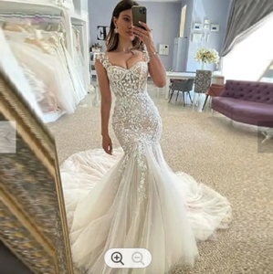 Elegantes Vestidos de Novia Gallus de Sirena 2023 con Apliques de Encaje Marfil y Cola de Barrido - Product Image 3