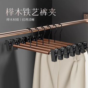 Iron Beech Wood Trouser Hanger Black Anti Drop Wide Shouldered Traceless Non Slip Storage <b>Rack</b> For <b>Clothes</b> Pants Organization - Product Image 3