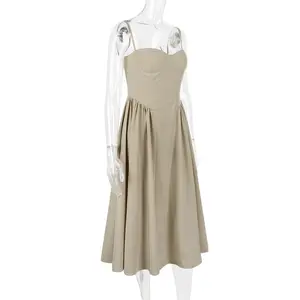 Dress Formal wanita, Gaun panjang kasual pendek musim panas motif bunga, pakaian kantor musim semi