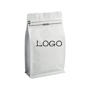 定制标志哑光箔白色塑料平底扣板拉链袋回收咖啡立袋带阀门