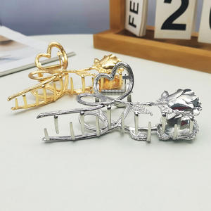 Große Pferdes chwanz halter Clamp Catch farbige goldene schwarze Twist Herz Kreuz Rose Blume Metallic Haar Klaue Metall Klaue Clip - Product Image 4
