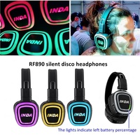 Headphone Silent Disco 3 Saluran RF890, Suara Jernih, 3-5 Saluran, Baterai 12 Jam, Peralatan Silent Disco untuk Pesta Disko