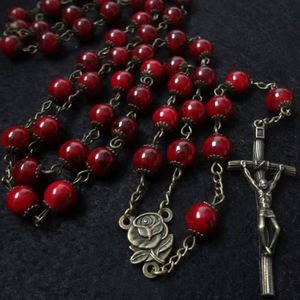 Catholic Rosary Hot Sell Bronze Cross <b>Red</b> <b>Beads</b> Prayer <b>Beads</b> Necklace Easter Bonus - Product Image 5