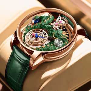 นาฬิกาข้อมือจักรกลผู้ชาย <span class=keywords><strong>Jacob</strong></span> Luxury ดีไซน์ลายมังกรโปร่งใส ระบบอัตโนมัติ กลไกจักรกลมังกรจีน สายหนัง - Product Image 6