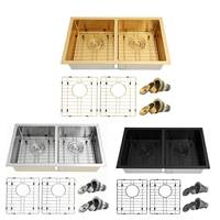 Comptoir rectangulaire à cuvette unique pour évier de cuisine Nano avec robinet à crépine en option Acier inoxydable doré double Finition or rose