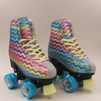 Patins à roulettes quad à dégradé vibrant, patins montants à embout scintillant avec roues en PVC bleues pour fêtes et loisirs