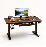 Bureau assis-debout électrique avec tiroir et crochet pour casque, hauteur réglable, double moteur, mémoire de position, pour bureau à domicile