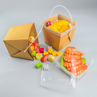 Boîte d'Emballage Alimentaire Jetable Écologique et Dégradable en Papier Kraft à Double Couche pour Salade, Sushi, Bento, Chewing-gum et Aliments pour Bébé avec Poignée