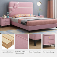 Lit d'enfant rembourré rose avec tête de lit en forme de nœud, lit pour filles, cadre en bois massif, simili cuir, meubles de chambre d'enfant doux
