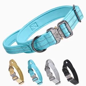 Beirui Manufactory Durável Reflexivo Cobra Fivela Manipulado Macio Acolchoado Pet Dog Tactical Collar Conjunto De Trela Gancho Duplo