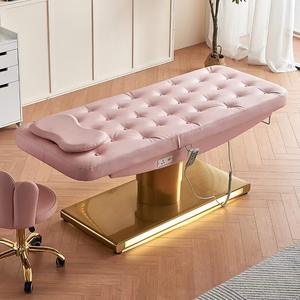 Camilla de Masaje Eléctrica Rosa para Salón de Belleza con Base Dorada, Último Diseño, Cama para Pestañas - Product Image 1