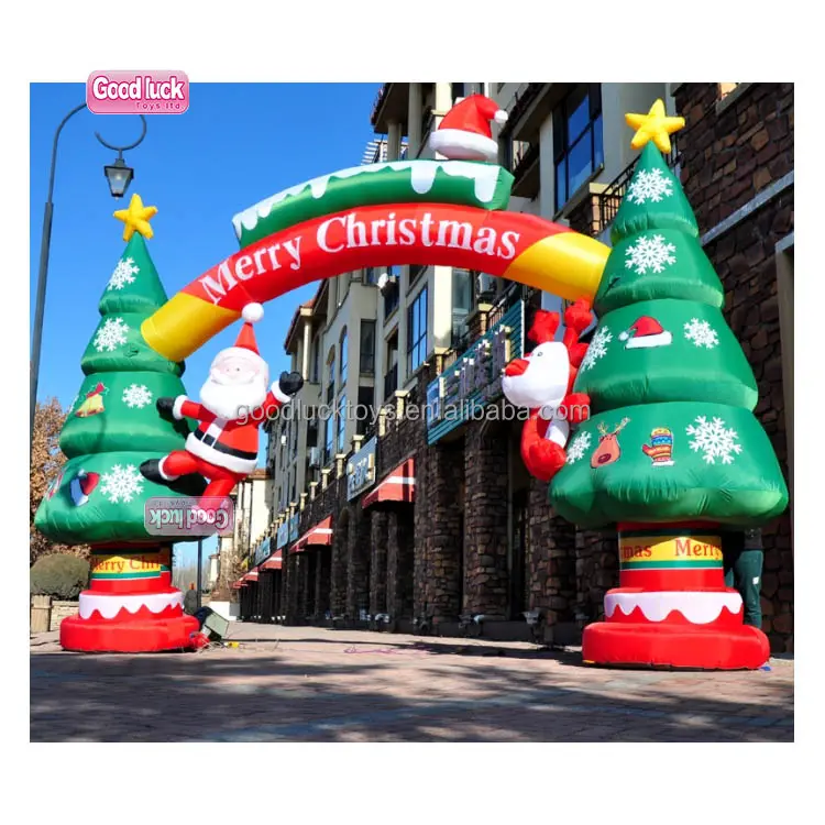 Outdoor Grote Xmas Boom Decoraties Opblaasbare Kerst Ballon Boog Kerstman Opblaasbare Archway