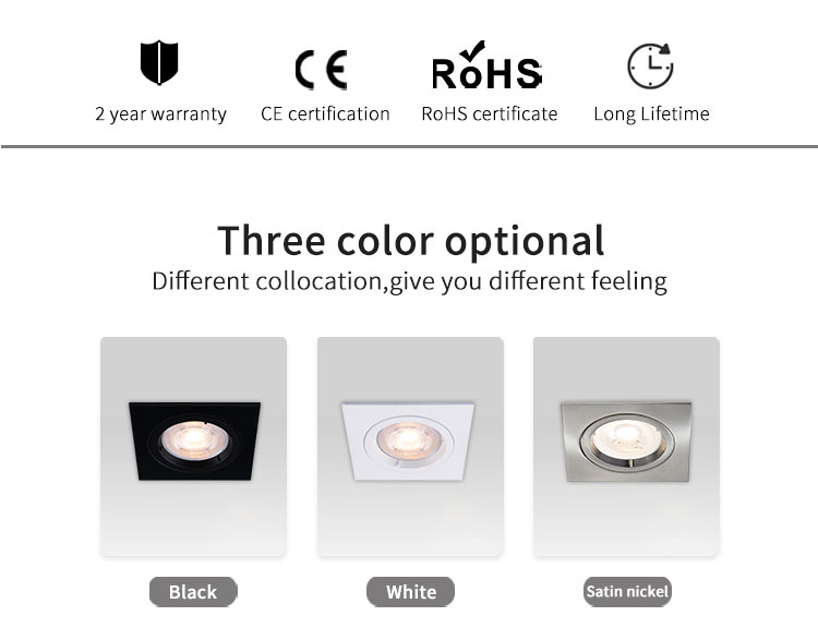 White Fixted Square Gu10 Downlights 70mm Cut Out For Living Room