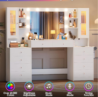 Commode de chambre à coucher en chêne moderne avec miroir éclairé par LED, 10 tiroirs, prise de courant intelligente, écologique, durable, rangement pour appartement