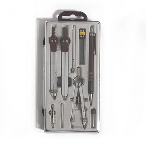Surwin School 9pcs Metal Geometry Box Set with Compass and Math Instruments Silver and Brown Complete Set for <b>Kids</b> - Product Image 1