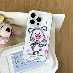 เคสโทรศัพท์ลายกราฟฟิตี้หมูขี้เกียจ หมุนจมูกได้ สำหรับ iPhone 16 Pro Max 15 14 13 เคสป้องกันน่ารักสำหรับสาวๆ - Product Image 3