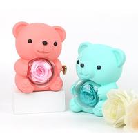 Boîte à bijoux rotative style Saint-Valentin avec ours en peluche, rose éternelle et collier, pour ranger bagues et bijoux