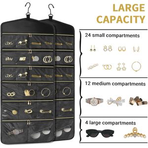 Organisateur de bijoux suspendu, 40 poches, rangement à fermeture éclair pour placard, mur, porte, support de bijoux de voyage, accessoires pour femmes - Product Image 3