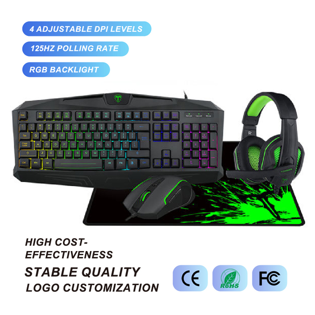 Factory Sale Wired 4 in 1 Computer Pc Gamer Gaming Keyboard Mouse and Headset Combo Set