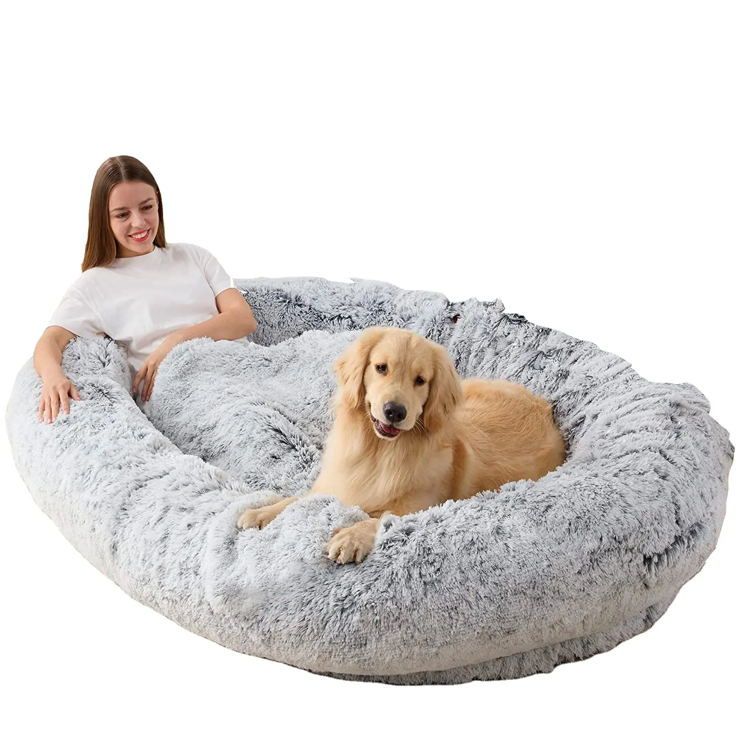 थोक कुत्ते के बिस्तर बड़े पालतू जानवरों के लिए विशाल कुत्ते का बिस्तर, लंबा आलीशान आरामदायक बड़ा नरम धोने योग्य पालतू चटाई और पैड, रोएंदार मानव नॉन-स्लिप बॉटम बेड