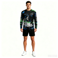 T-shirt à manches longues pour homme en polyester avec sublimation personnalisée, motif camouflage Tarpon, col rond, impression intégrale pour la pêche
