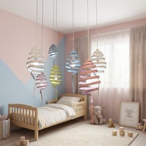 Lustre suspendu en spirale en métal fait main, LED E26 blanc chaud 3500K, abat-jour ovale, design mural pour salon - Product Image 4