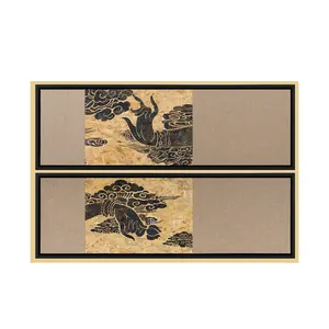 Panel de lino y pino para decoración de pared, diseño original hecho a mano con marco retro vintage, pintura de Buda de lámina plateada