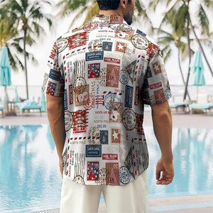 เสื้อเชิ้ตชายลำลองชายหาด แขนสั้น ลายพิมพ์นามธรรม คอตั้ง ปรับแต่งโลโก้ได้ ระบายอากาศดี ผ้าฝ้าย 100% สำหรับวันพักผ่อน - Product Image 5