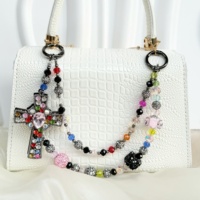 Breloque de téléphone colorée en cristal avec perles en forme de croix, sangle de téléphone double couche en strass, chaîne de téléphone tendance faite à la main, pendentif de sac, porte-clés