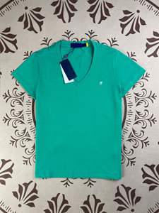 RL Ralph Mark algodón estilo americano Slim Top Base camisa bordada verano cuello en V Color sólido manga corta Camiseta para mujer - Product Image 2