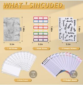 สมุดบันทึกแบบมีห่วง A6 ลายหินอ่อน ปกหนัง PU 6 รู สำหรับจัดการงบประมาณ หน้ากระดาษจัดการหลายฟังก์ชั่น - Product Image 4