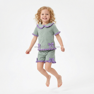 Conjunto de Dos Piezas de Yoga para Niñas, Top con Lazo y Detalle de Encaje, Pantalones Cortos con Lazo, Ropa Casual para Diario y Fiestas, Producción en Lotes Pequeños, Personalizado - Product Image 3