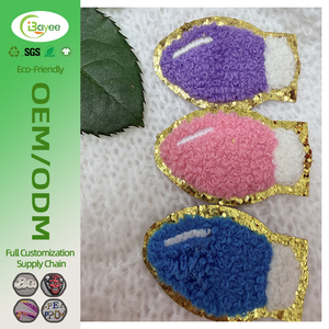 Soft Non-fading custom Colorful <b>light</b> bulbs patch golden edges chenille embroidery patches on DIY bags - Product Image 1