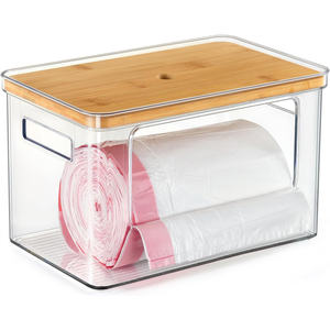 Clear Trash Bag Holder Bamboo Bag Storage Organizer Dispenser Garbage Bag Dispenser - Product Image 1