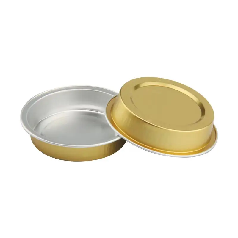 15ML/0.5oz biscotti rotondi salsa da Dessert contenitore in alluminio dorato con coperchio in PET vassoio per imballaggio alimentare