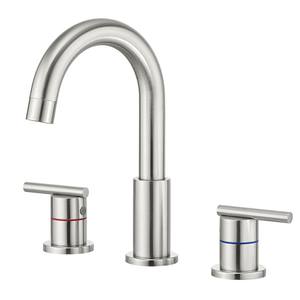Nouveau robinet de lavabo moderne à 2 poignées en acier inoxydable, robinets de salle de bain à 3 trous avec drain - Product Image 2