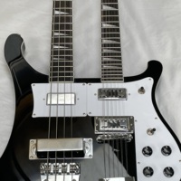 R-Brand Black Electric Bass Guitar with 4+12 Strings White Pickguard Red Chrome Hardware