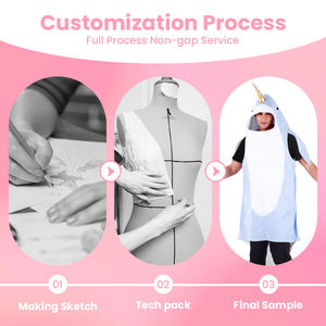 Costume de narval à capuche bleu clair avec cornes dorées pour les fêtes sur le thème de l'océan, approvisionnement en gros - Product Image 2