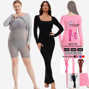 SHAPERLLS Shapewear Vestido de manga larga Maxi Vestido Control de barriga Adelgazante Cuello cuadrado Casual Forma de cuerpo Vestidos de <span class=keywords><strong>sirena</strong></span> para mujeres - Product Image 1
