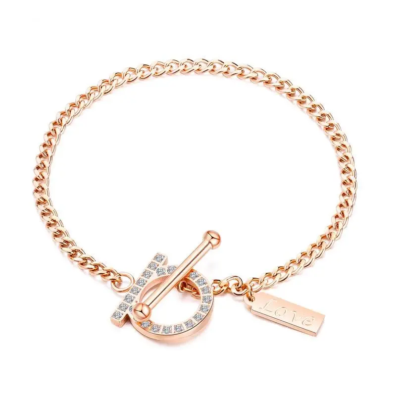 2020 New arrival fashion women bracelets rose gold stainless steel chain bracelet jewelry with love charm