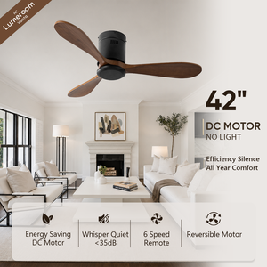 Ventilador de Techo de Perfil Bajo de 42 Pulgadas Sin Luz, 3 Aspas de Madera Sólida, Montaje Empotrado con Control Remoto, Motor DC Reversible Silencioso para Dormitorio - Product Image 1
