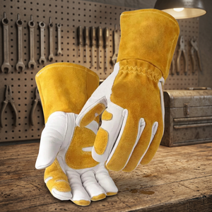 Latex Durable Heat Resistance Safety <b>Gloves</b> 14 Inch Straight Cuff Anti-Heat Anti-Vibration Abrasion Resistant Yellow White - Product Image 4