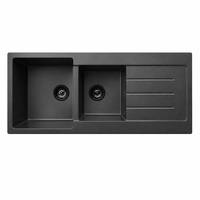 Évier de cuisine moderne en quartz noir mat à double bac, design à poser sur le comptoir, avec égouttoir latéral, facile à nettoyer, pour la rénovation domestique