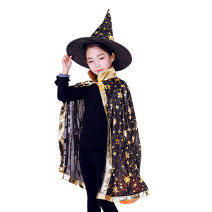 Ensemble <span class=keywords><strong>cape</strong></span> et chapeau scintillants unisexes pour fête de carnaval, costume de <span class=keywords><strong>magicien</strong></span>, <span class=keywords><strong>cape</strong></span> de sorcier d'Halloween avec chapeau pointu - Product Image 3