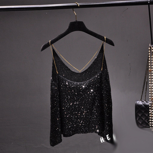Chemisier d'été sans bretelles et dos nu pour <span class=keywords><strong>femme</strong></span>, avec sequins, col en V, style débardeur de soirée - Product Image 4